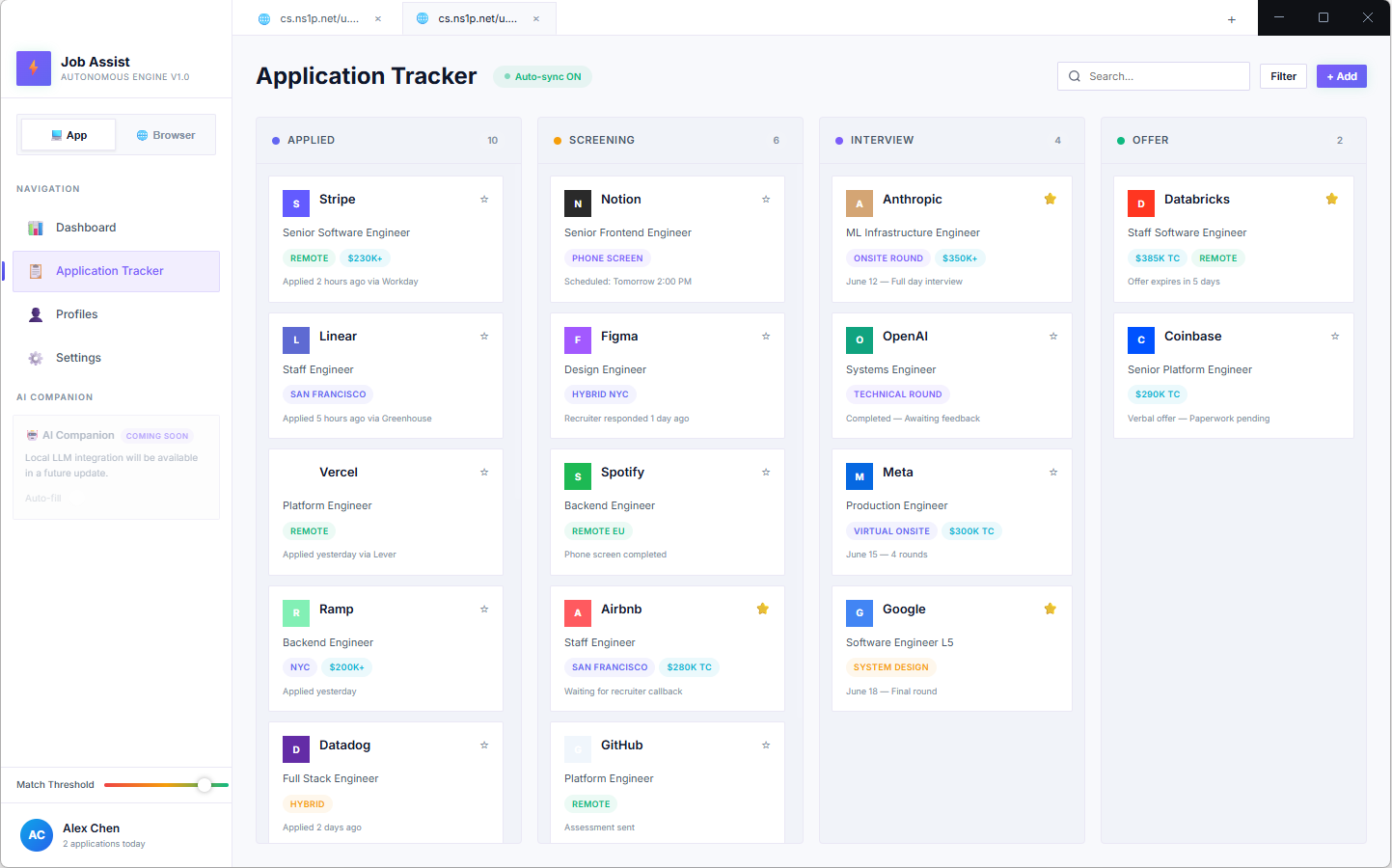 JobAssist Application Tracker Kanban Board