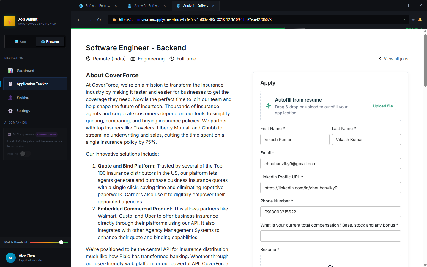 JobAssist Autofill Engine